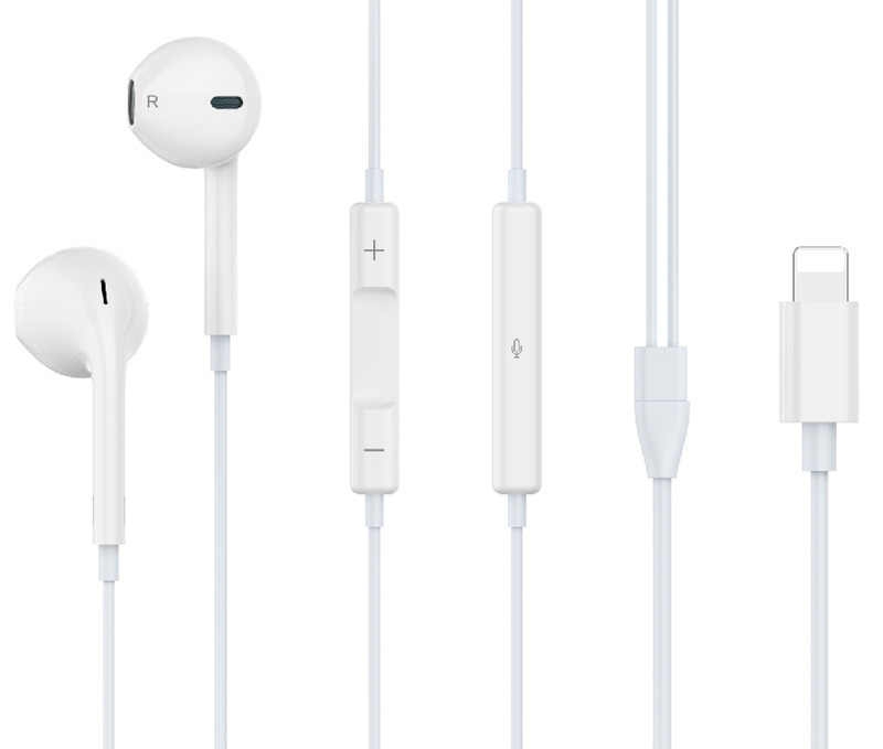 CELEBRAT earphones με μικρόφωνο G17, Lightning, Φ14mm, 1.2m, λευκά - CELEBRAT 96381