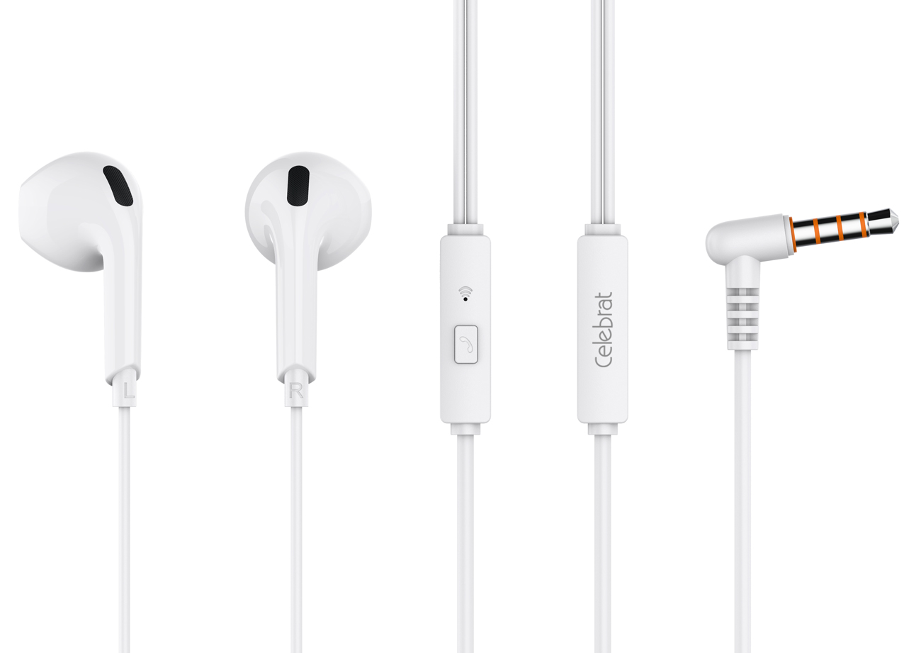 CELEBRAT earphones με μικρόφωνο G20, 3.5mm σύνδεση, Φ14mm, 1.2m, λευκά - CELEBRAT 106734