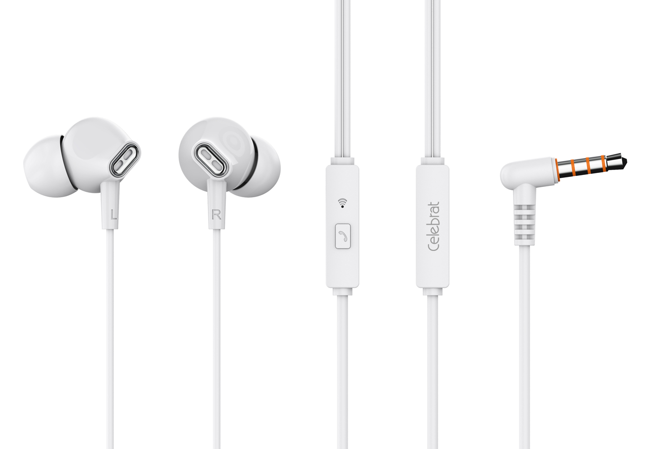 CELEBRAT earphones με μικρόφωνο G21, 3.5mm σύνδεση, Φ12mm, 1.2m, λευκά - CELEBRAT 106732