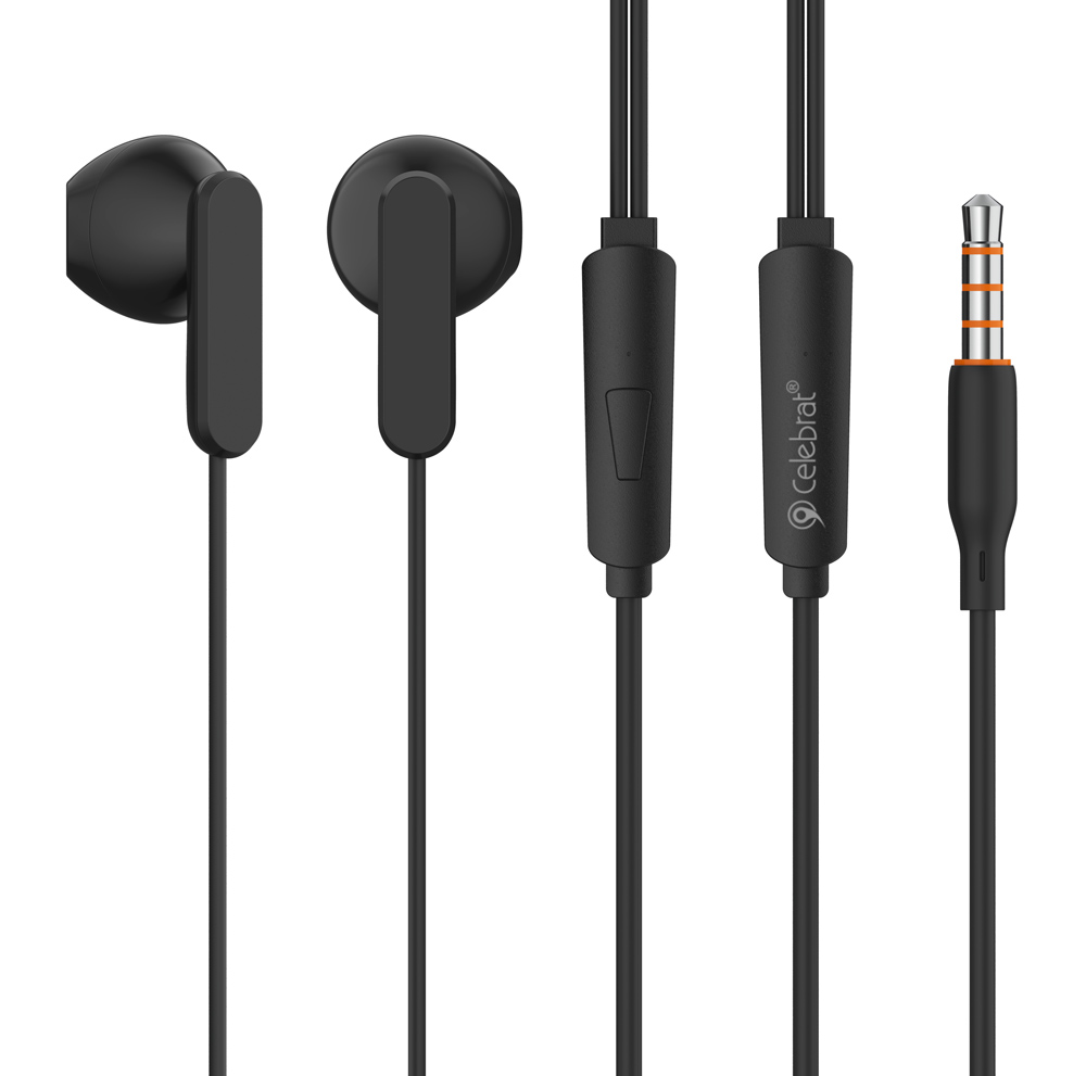CELEBRAT earphones με μικρόφωνο G23, 3.5mm σύνδεση, Φ14mm, 1.2m, μαύρα - CELEBRAT 109972