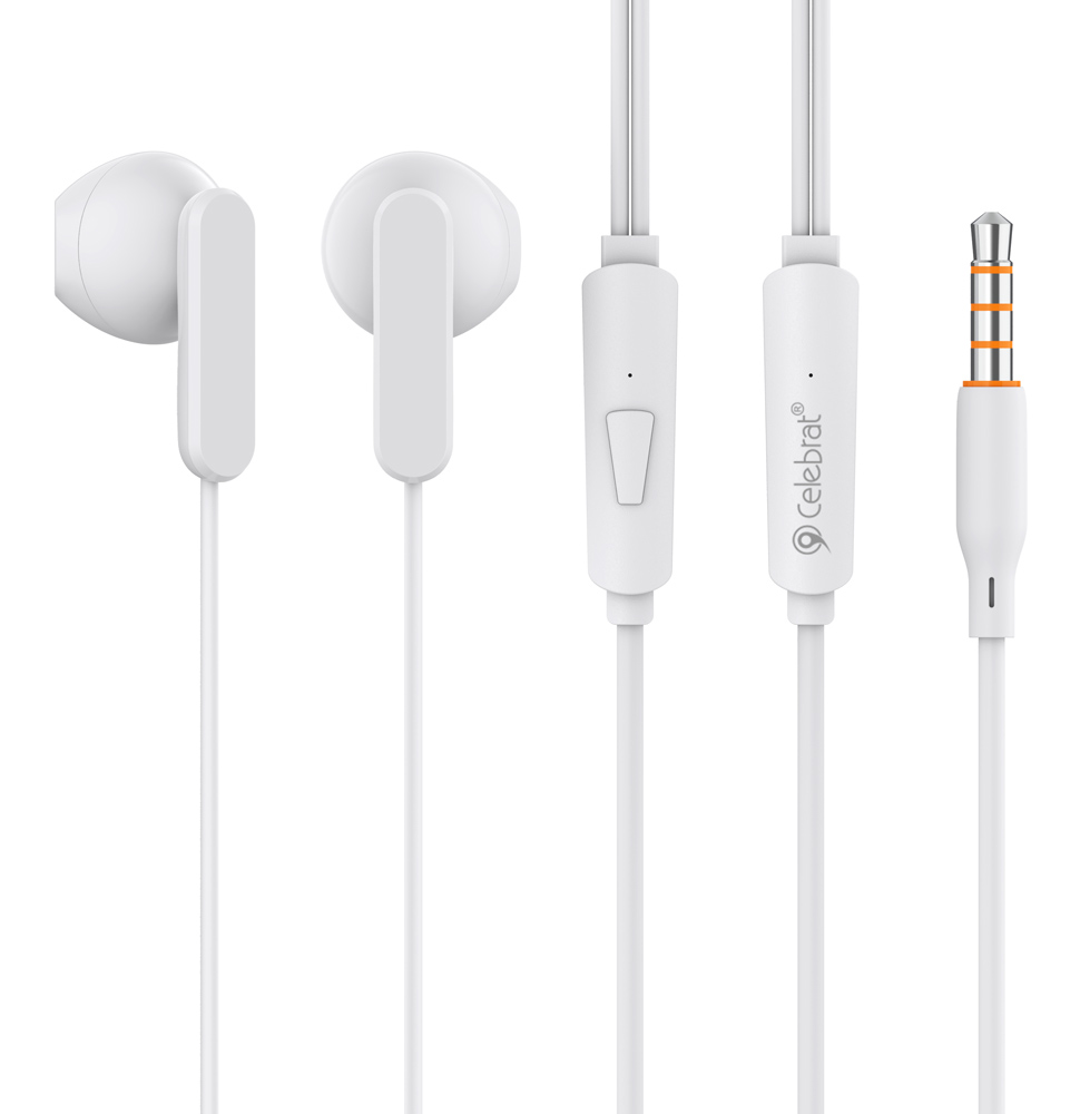 CELEBRAT earphones με μικρόφωνο G23, 3.5mm σύνδεση, Φ14mm, 1.2m, λευκά - CELEBRAT 109973