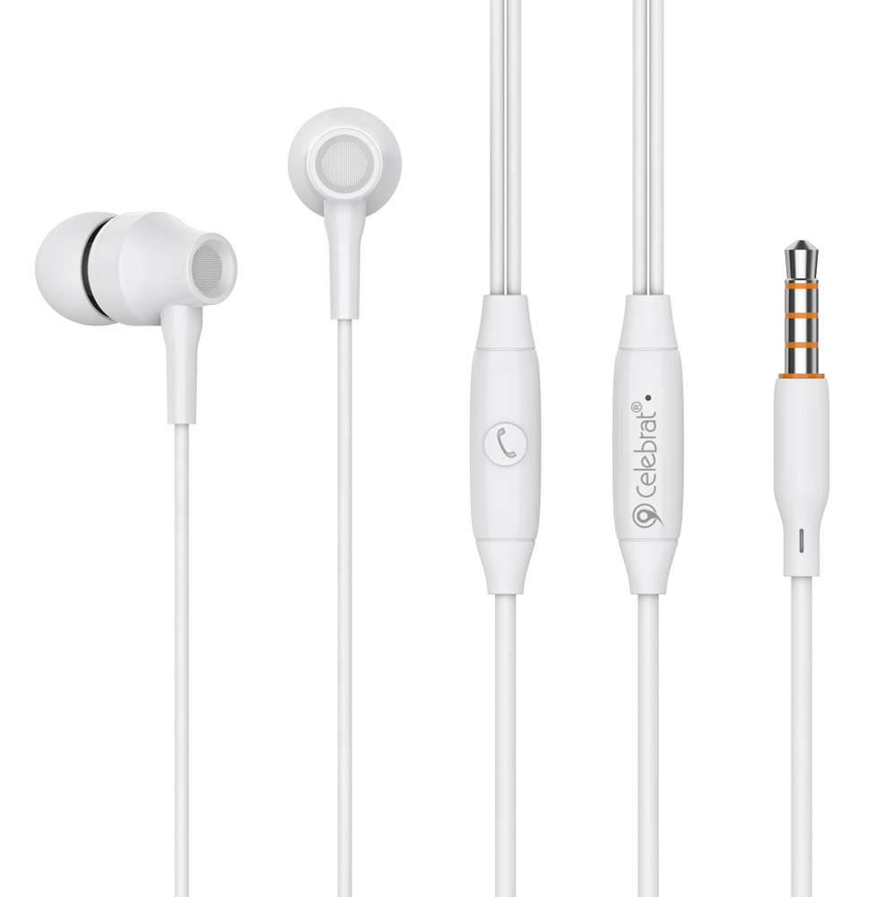 CELEBRAT earphones με μικρόφωνο G25, 3.5mm σύνδεση, Φ10mm, 1.2m, λευκά - CELEBRAT 109975