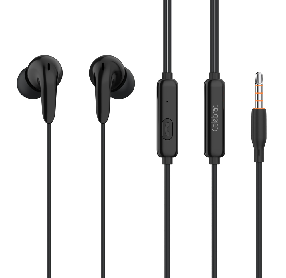 CELEBRAT earphones με μικρόφωνο G26, 3.5mm σύνδεση, Φ10mm, 1.2m, μαύρα - CELEBRAT 110684