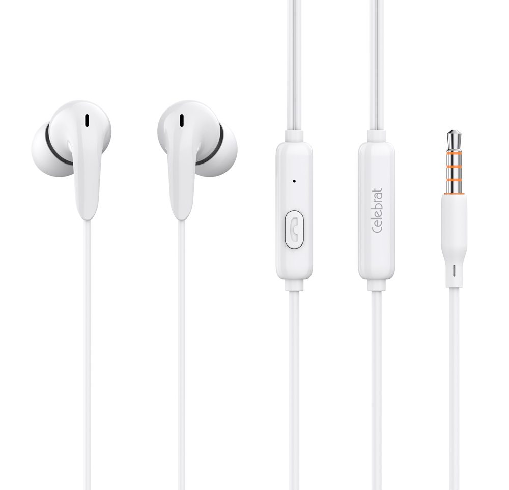 CELEBRAT earphones με μικρόφωνο G26, 3.5mm σύνδεση, Φ10mm, 1.2m, λευκά - CELEBRAT 110685