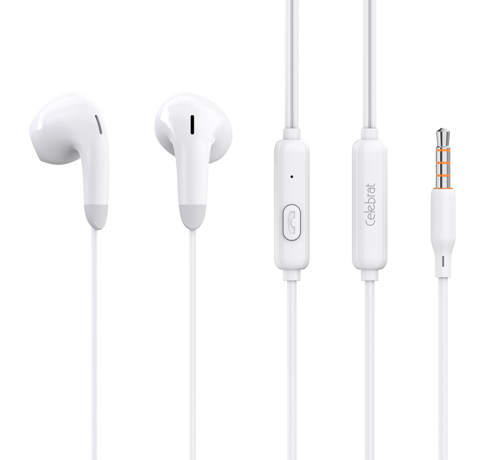 CELEBRAT earphones με μικρόφωνο G27, 3.5mm σύνδεση, Φ14mm, 1.2m, λευκά - CELEBRAT 110687