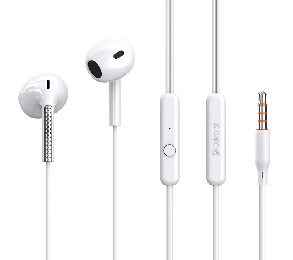 CELEBRAT earphones με μικρόφωνο G28, 3.5mm σύνδεση, Φ10mm, 1.2m, λευκά - CELEBRAT 112599