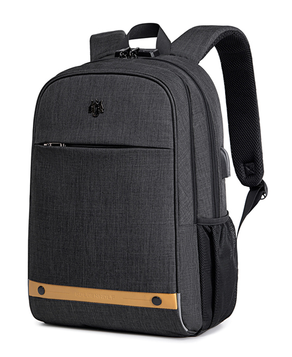 GOLDEN WOLF τσάντα πλάτης GB00375 με θήκη laptop 15.6", 19L, USB, μαύρη - GOLDEN WOLF 112260