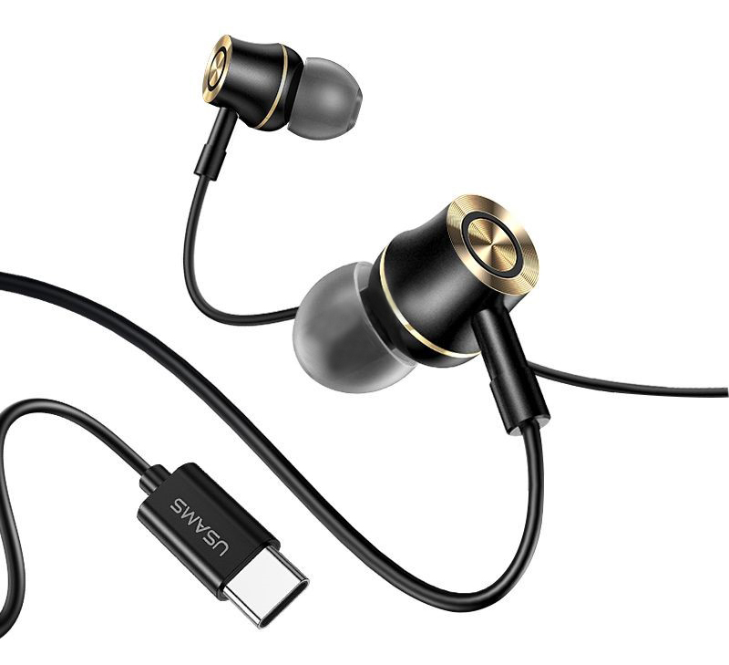 USAMS earphones με μικρόφωνο US-SJ482, USB-C σύνδεση, Φ10mm, 1.2m, μαύρα - USAMS 83127