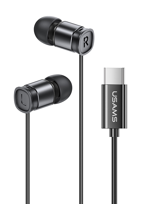 USAMS earphones με μικρόφωνο US-SJ576, USB-C σύνδεση, Φ6mm, 1.2m, μαύρα - USAMS 114205