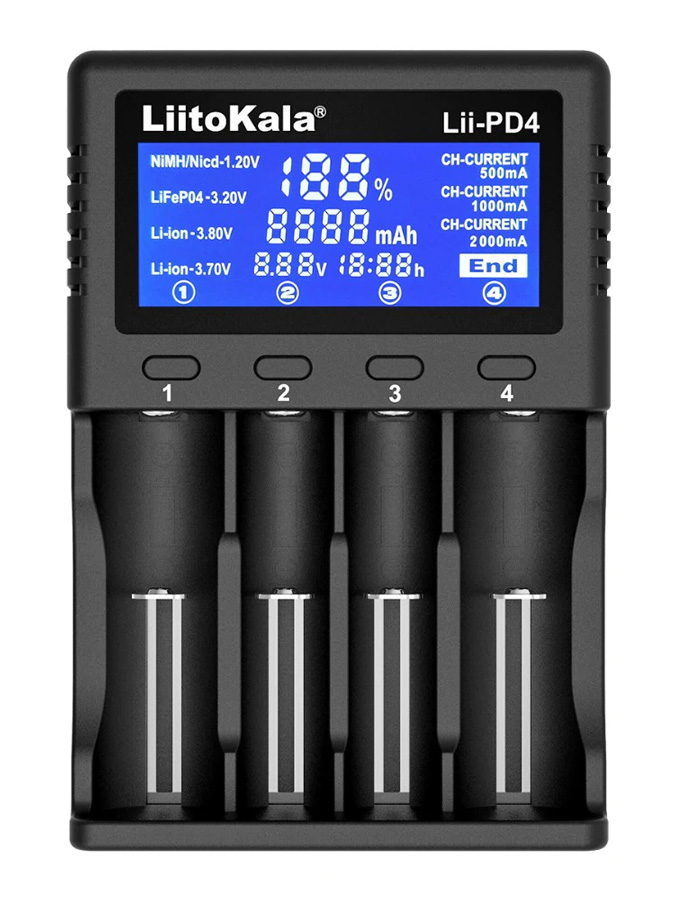 LIITOKALA φορτιστής LII-PD4 για μπαταρίες NiMH/CD, Li-Ion, IMR, 4 slots - LIITOKALA 74842