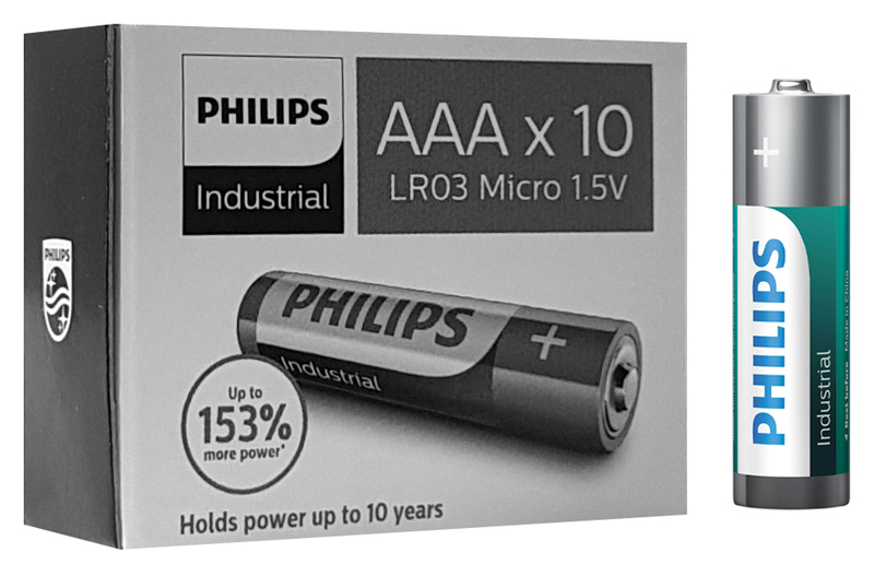 PHILIPS Industrial αλκαλικές μπαταρίες LR03I10C/10, AAA LR03 1.5V, 10τμχ - PHILIPS 85606
