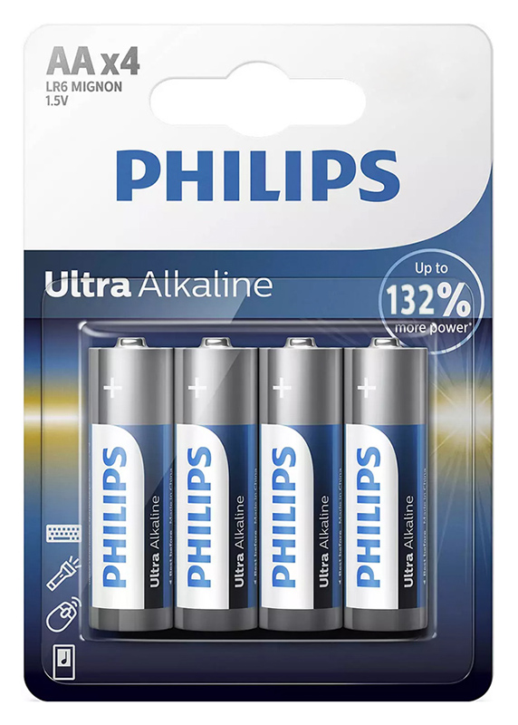 PHILIPS Ultra αλκαλικές μπαταρίες LR6E4B/10, AA LR6 1.5V, 4τμχ - PHILIPS 85604