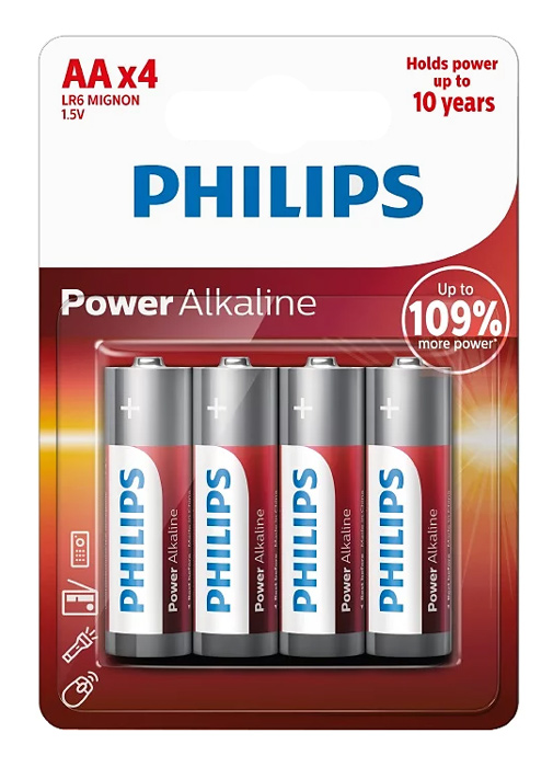 PHILIPS Power αλκαλικές μπαταρίες LR6P4B/10, AA LR6 1.5V, 4τμχ - PHILIPS 20058
