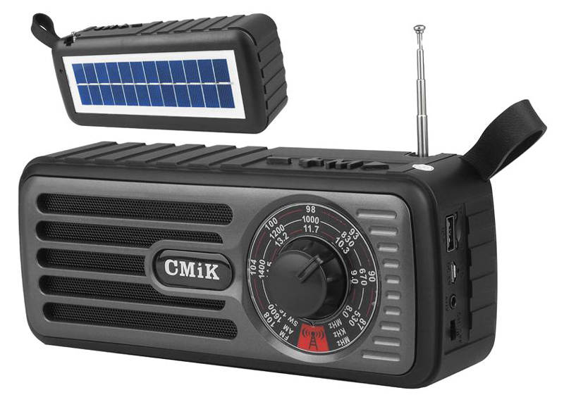 CMIK φορητό ραδιόφωνο & ηχείο MK-101, ηλιακό, BT/USB/TF/AUX, μαύρο - CMIK 104311