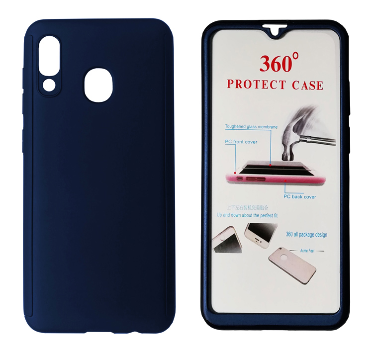 POWERTECH Θήκη Body 360° με Tempered Glass για Samsung A20, μπλε - POWERTECH 74889