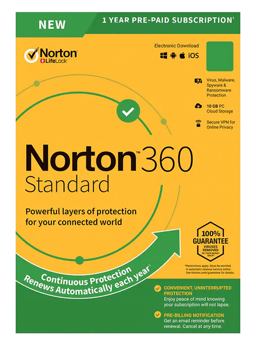 NORTON Antivirus 360 Standard ESD, 1 συσκευή, 10GB cloud, 1 έτος - NORTON 88834