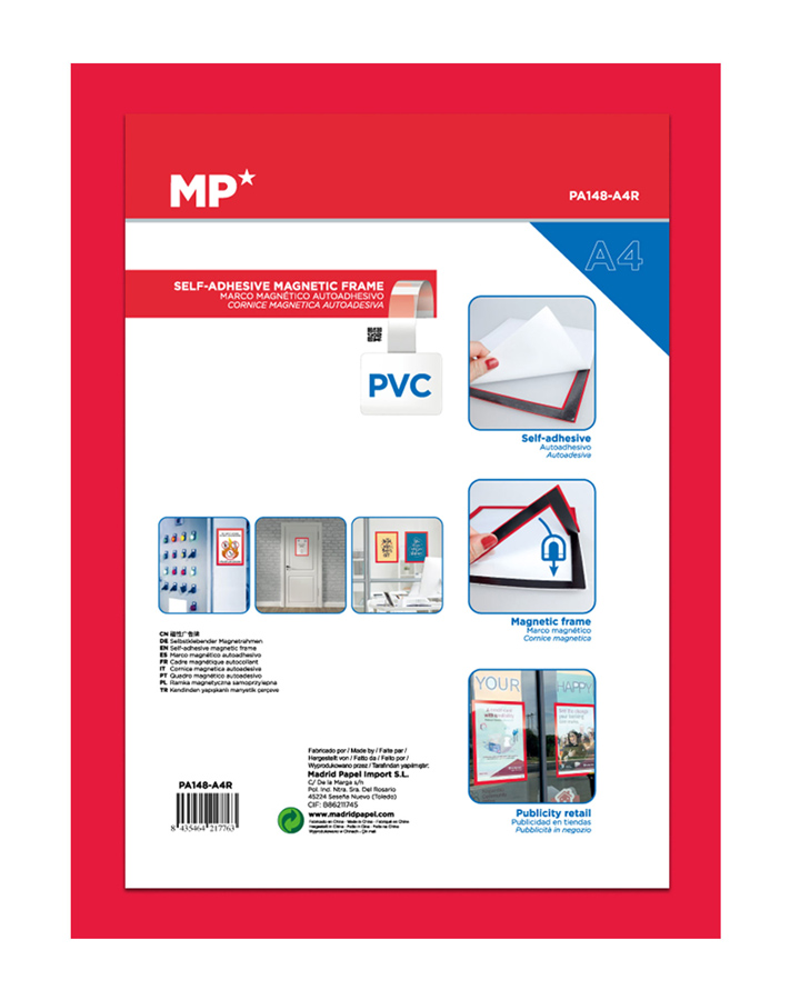 MP αυτοκόλλητη θήκη ανακοινώσεων A4 PA148 με μαγνητικό πλαίσιο, κόκκινη - MP 102150