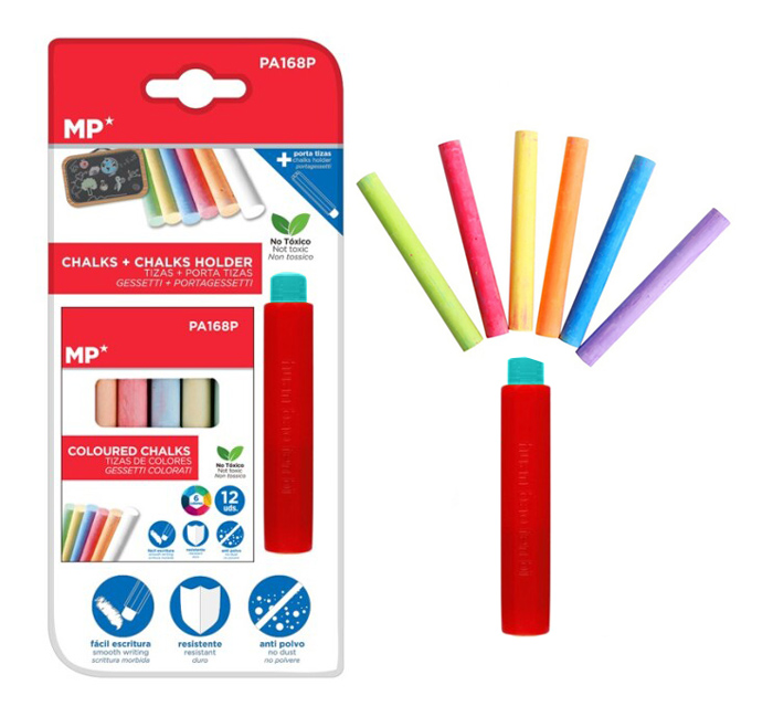 MP σετ χρωματιστές κιμωλίες με θήκη PA168P, διάφορα χρώματα, 12τμχ - MP 95562