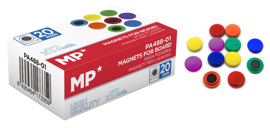 MP χρωματιστός μαγνήτης PA488-01, 20mm, 12τμχ - MP 89671