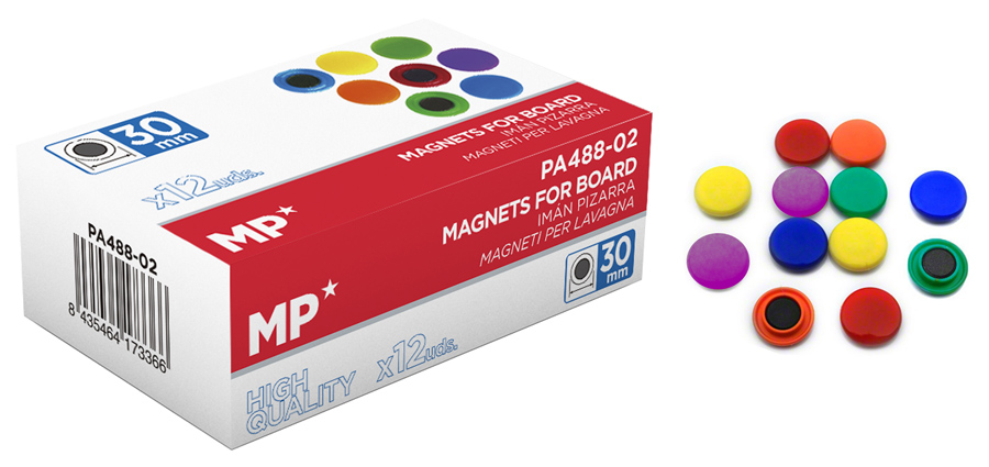 MP χρωματιστός μαγνήτης PA488-02, 30mm, 12τμχ - MP 89672