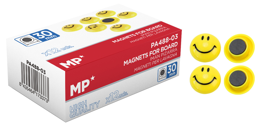 MP μαγνήτης smiley face PA488-03, 30mm, κίτρινος, 12τμχ - MP 89673