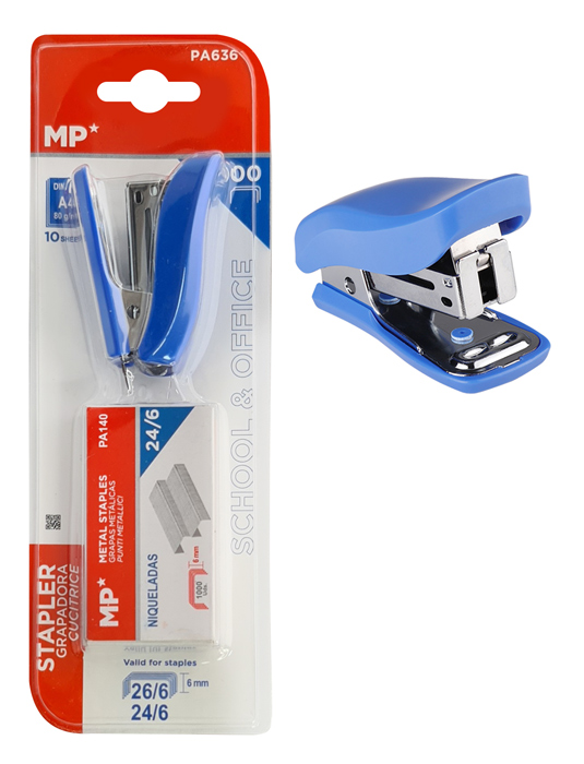 MP mini συρραπτικό με ανταλλακτικά PA636, 24/6-26/6, 10 φύλλα, μπλε - MP 104492