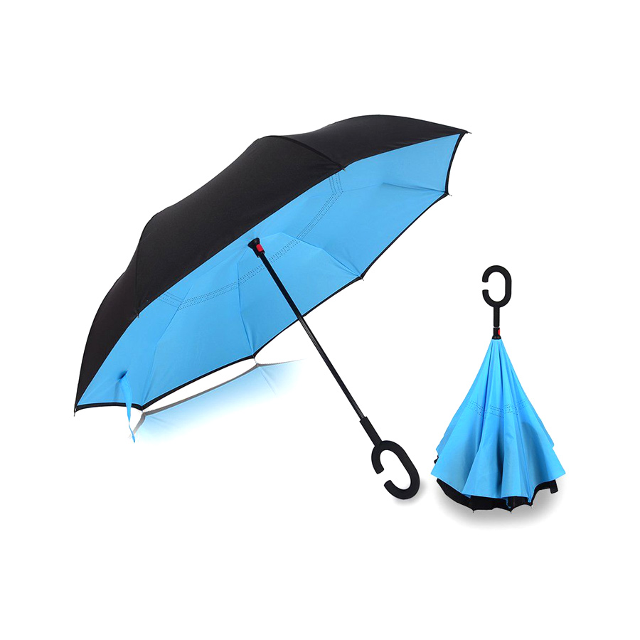 Ομπρέλα Kazbrella αντίστροφης δίπλωσης, λαβή σχήματος C, με θήκη, μπλε - UNBRANDED 68107