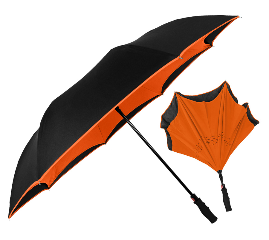 Ομπρέλα αντίστροφης δίπλωσης PB24-022 με αντιολισθητική λαβή, πορτοκαλί - UNBRANDED 104747