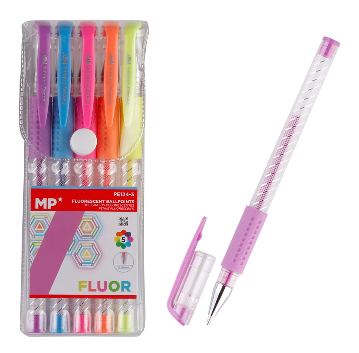 MP σετ στυλό fluorescent ballpoint PE124-5, 0.9mm, πολύχρωμα, 5τμχ - MP 116219