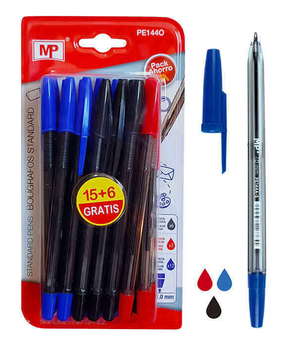MP στυλό διαρκείας PE144O, 1mm, μπλε, μαύρο & κόκκινο, 21τμχ - MP 77925