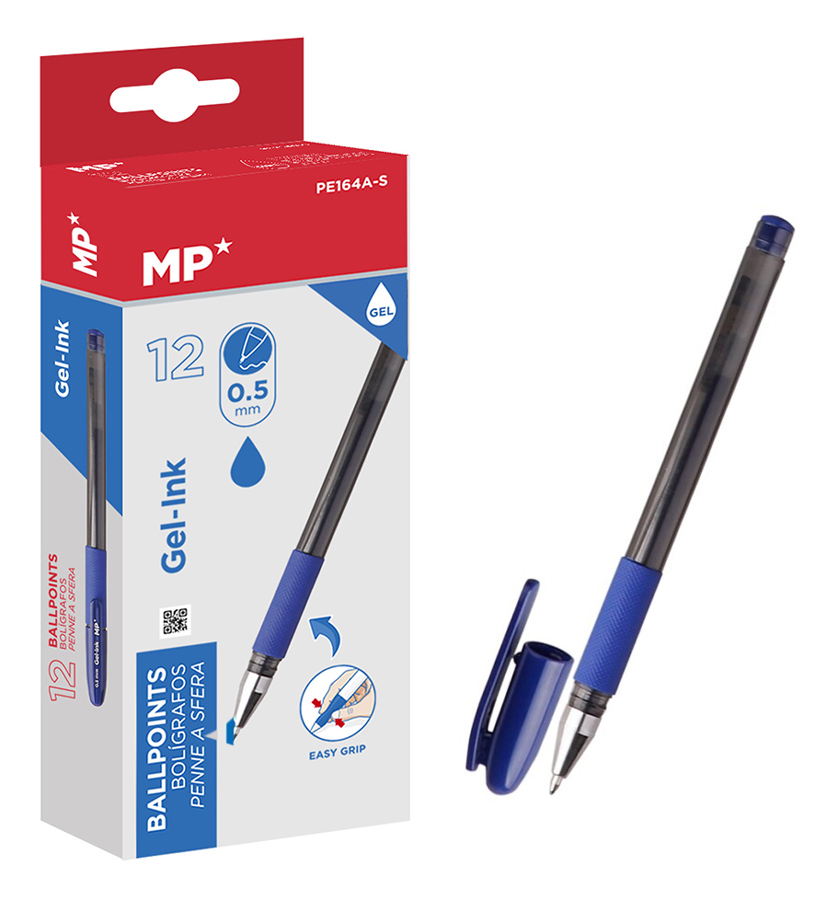 MP στυλό διαρκείας gel PE164A-S, 0.5mm, μπλε, 12τμχ - MP 102151