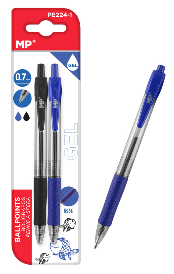 MP στυλό διαρκείας gel PE224-1, 0.7mm, μπλε & μαύρο, 2τμχ - MP 77929