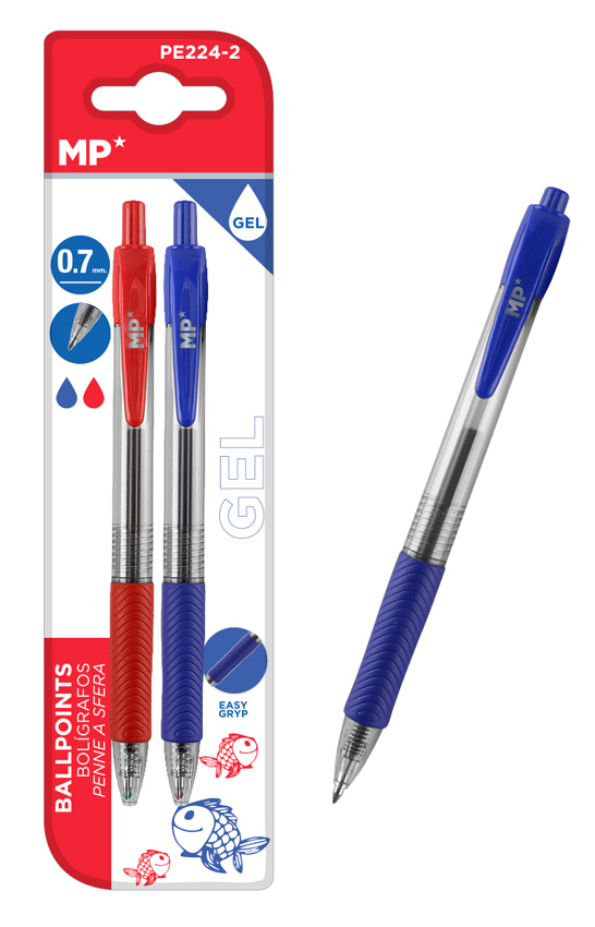 MP στυλό διαρκείας gel PE224-2, 0.7mm, μπλε & κόκκινο, 2τμχ - MP 77930