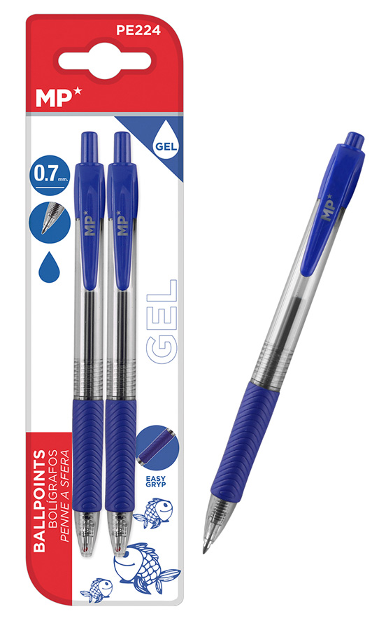 MP στυλό διαρκείας gel PE224, 0.7mm, μπλε, 2τμχ - MP 77928