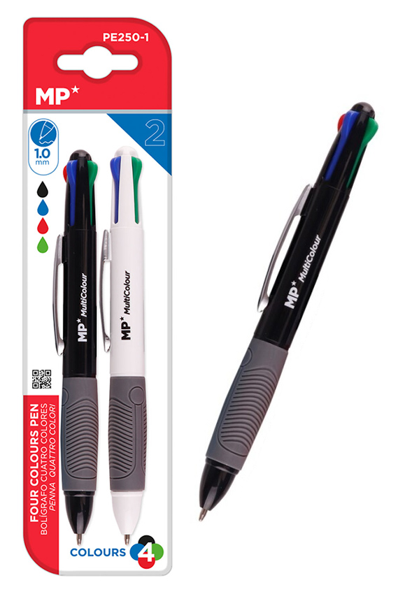 MP στυλό διαρκείας PE250-1, με μύτη 1mm, 4 χρώματα, 2τμχ - MP 109234