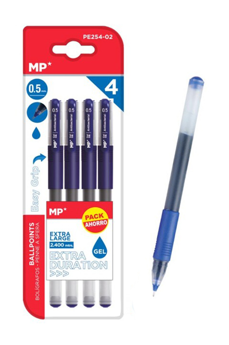 MP στυλό διαρκείας gel PE254-02, 0.5mm, μπλε, 4τμχ - MP 94240