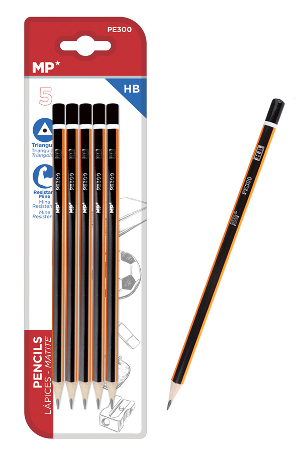 MP ξύλινο μολύβι PE300, τρίγωνο, HB, 5τμχ - MP 77936