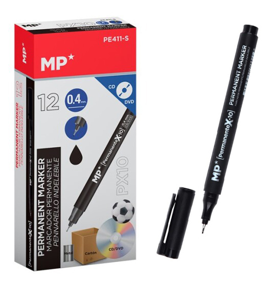 MP ανεξίτηλος μαρκαδόρος PE411-S για CD-DVD, 0.4mm, μαύρος, 12τμχ - MP 103473
