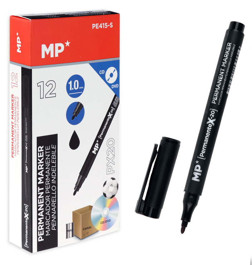 MP ανεξίτηλος μαρκαδόρος PE415-S για CD-DVD, 1mm, μαύρος 12τμχ - MP 77940