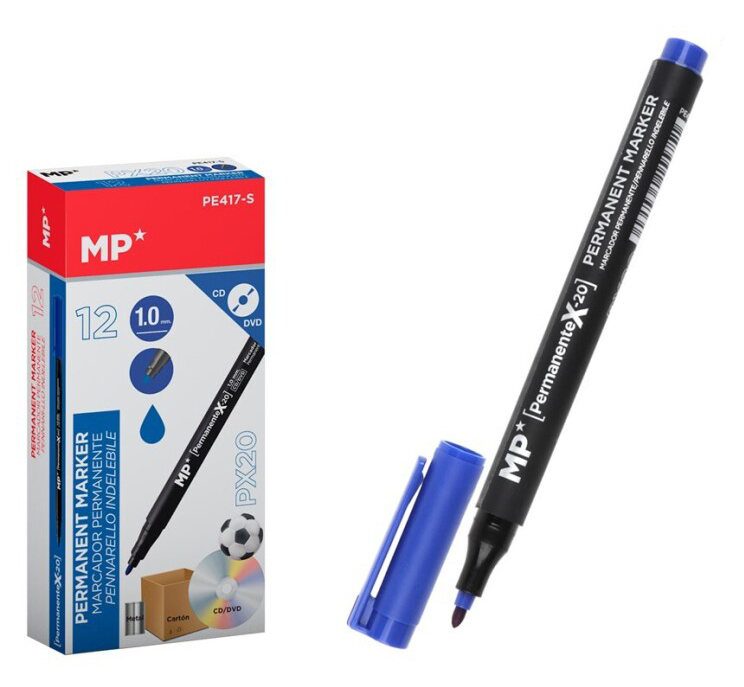 MP ανεξίτηλος μαρκαδόρος PE417-S για CD-DVD, 1mm, μπλε, 12τμχ - MP 110371