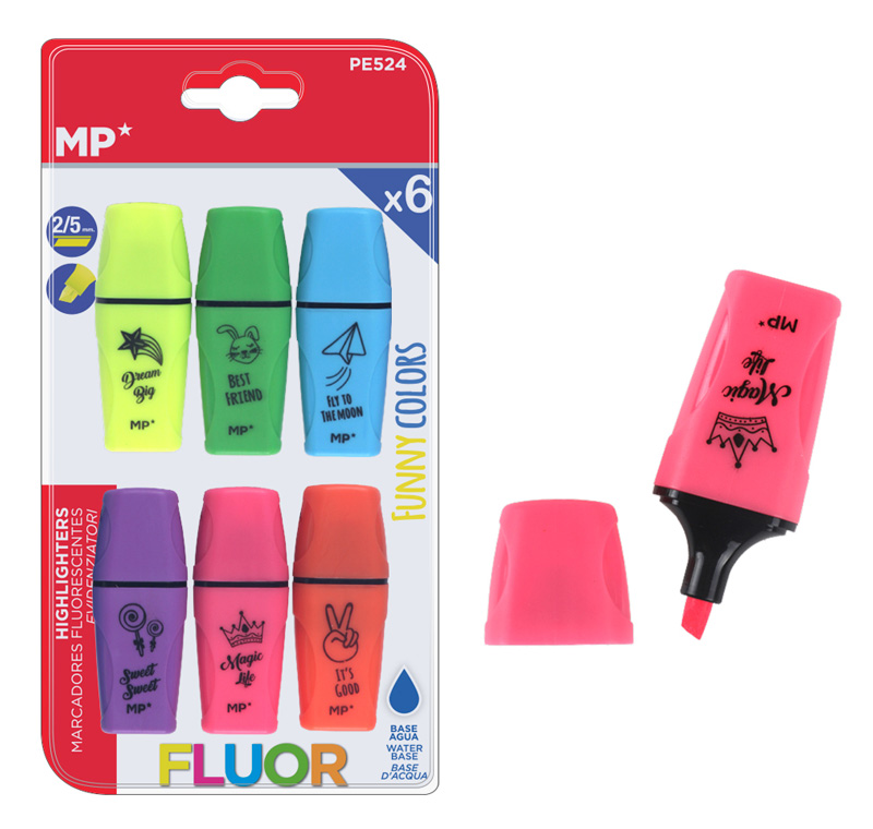 MP μίνι μαρκαδόρος υπογράμμισης PE524, διάφορα χρώματα, 6τμχ - MP 77962