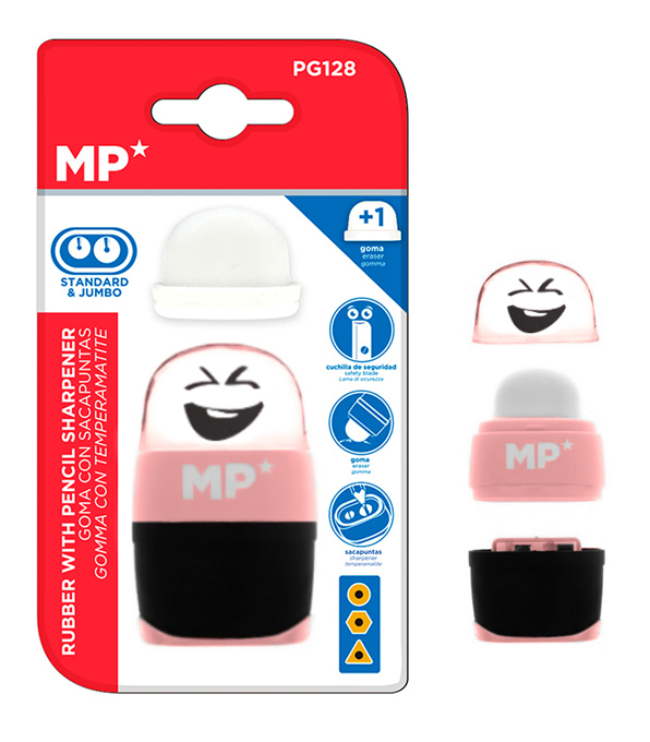MP γόμα & ξύστρα με κάδο PG128-OR, ροζ - MP 102141