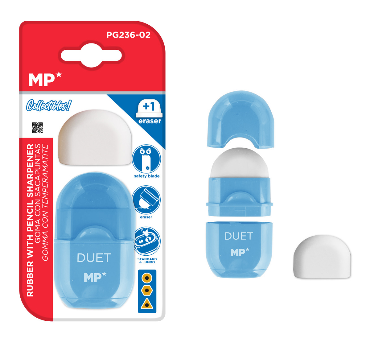MP γόμα & ξύστρα με κάδο PG236-02-BL με ανταλλακτική γόμα, μπλε - MP 114451