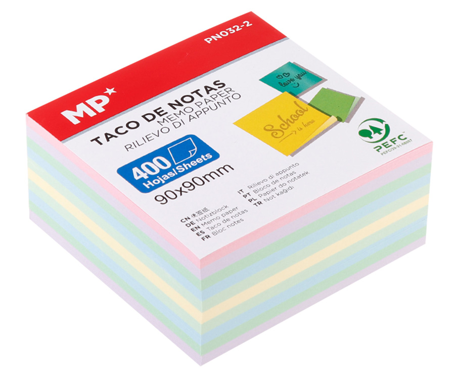MP χαρτάκια σημειώσεων PN032-2, 90x90mm, 400τμχ, χρωματιστά - MP 98369