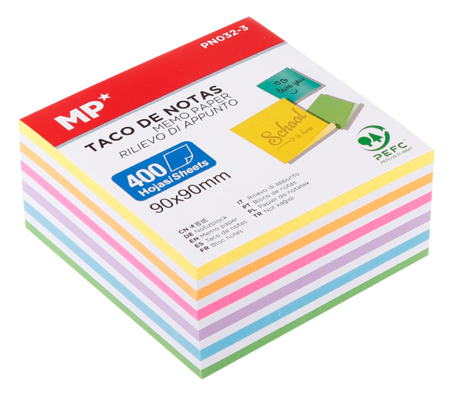 MP χαρτάκια σημειώσεων PN032-3, 90x90mm, 400τμχ, χρωματιστά - MP 98370