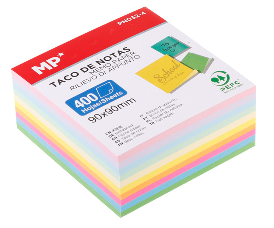 MP χαρτάκια σημειώσεων PN032-4, 90x90mm, 400τμχ, χρωματιστά - MP 98371