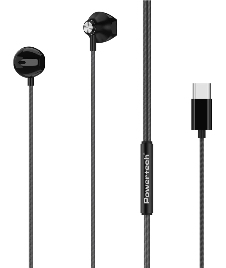 POWERTECH earphones με μικρόφωνο Prime, USB-C σύνδεση, 1.2m, μαύρα - POWERTECH 102540