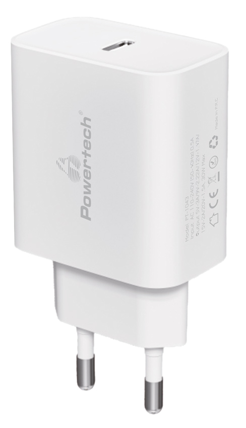 POWERTECH φορτιστής τοίχου PT-1043, USB-C, PD QC3.0, 30W, λευκός - POWERTECH 104992
