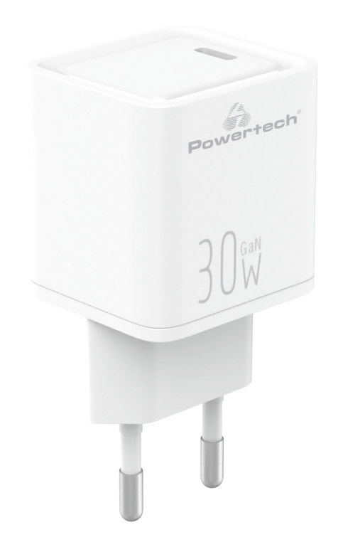 POWERTECH φορτιστής τοίχου PT-1093, USB-C, PD 30W, GaN, λευκός - POWERTECH 107833