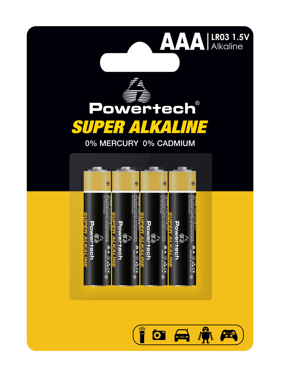 POWERTECH αλκαλικές μπαταρίες Super Alkaline PT-1213, AAA, 1.5V, 4τμχ - POWERTECH 112737